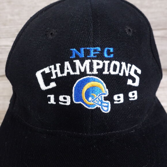 VINTAGE ST LOUIS RAMS NFC CHAMPIONS 1999 90s FOOTBALL HAT CAP BLACK - Picture 2 of 12